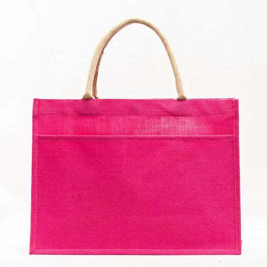 JUTE POCKET TOTE - MAGENTA