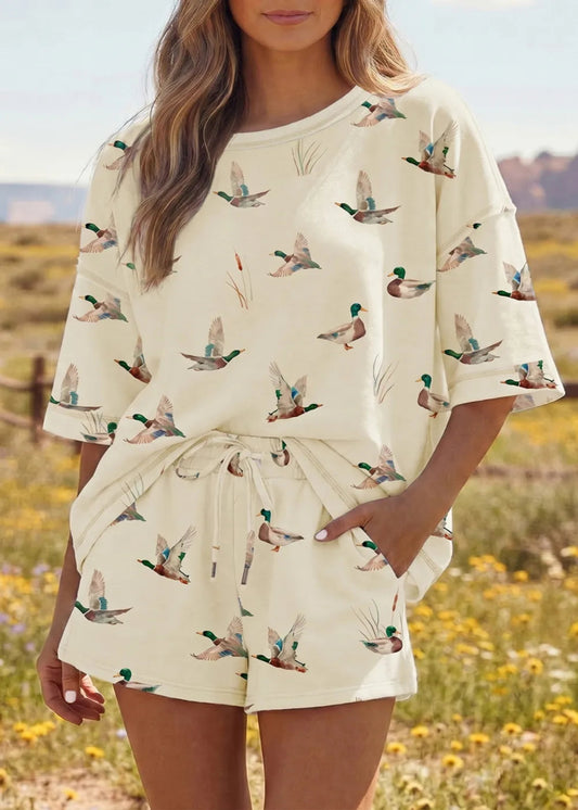 MALLARD DUCK PRINT OVERSIZED SHORTS SET