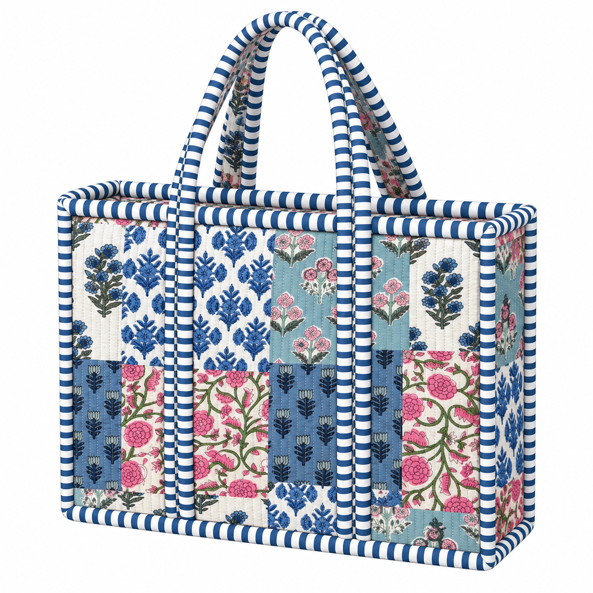 Large Tote - Pastel Blue Patchwork Quilted Bag Print