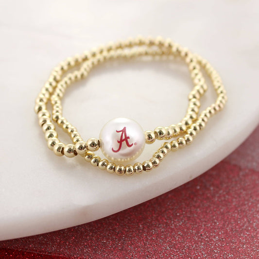 Alabama Gold & Pearl Logo Stretch Bracelet Set