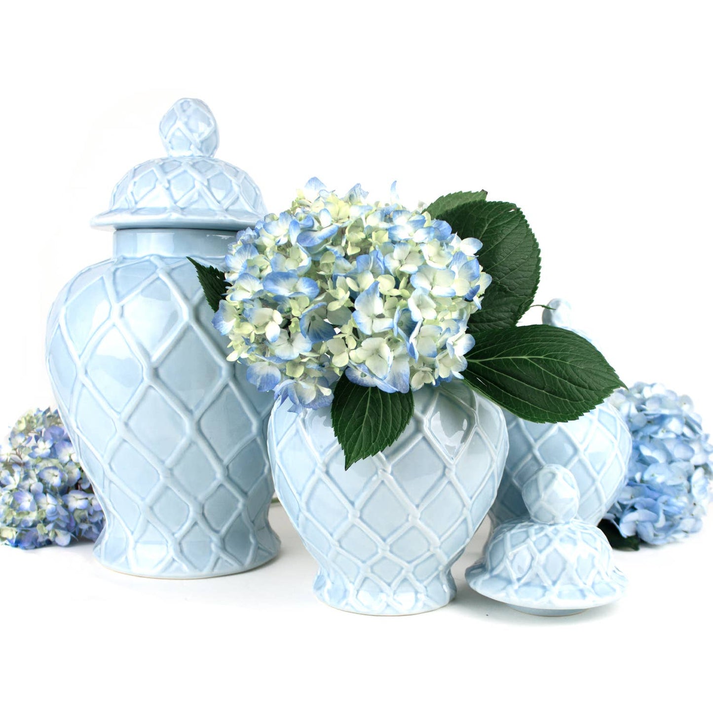 Light Blue Textured Ginger Jar, Extra Large Decorative Jar