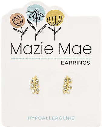 Gold CZ Leaf Stud Mazie Mae Earring