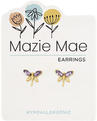 Gold Violet Dragonfly Stud Mazie Mae Earring