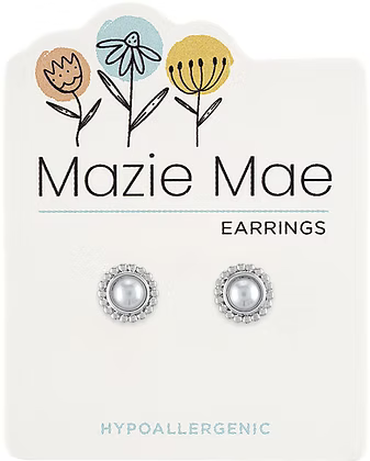 Silver Beaded Pearl Stud Mazie Mae Earring