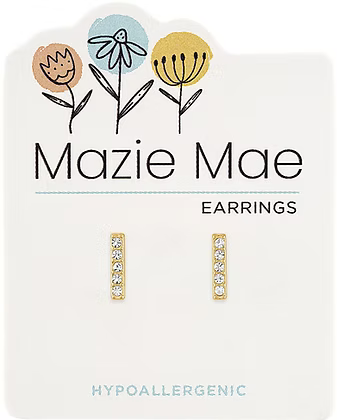 Gold CZ Bar Stud Mazie Mae Earring