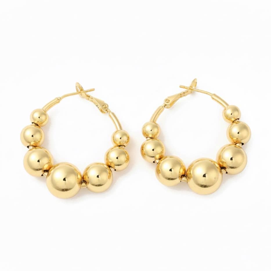 Tarnish Resistant Gold Plated Large Beaded Hoop Earrings