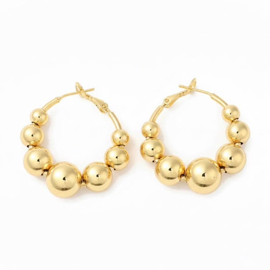 Tarnish Resistant Gold Plated Large Beaded Hoop Earrings