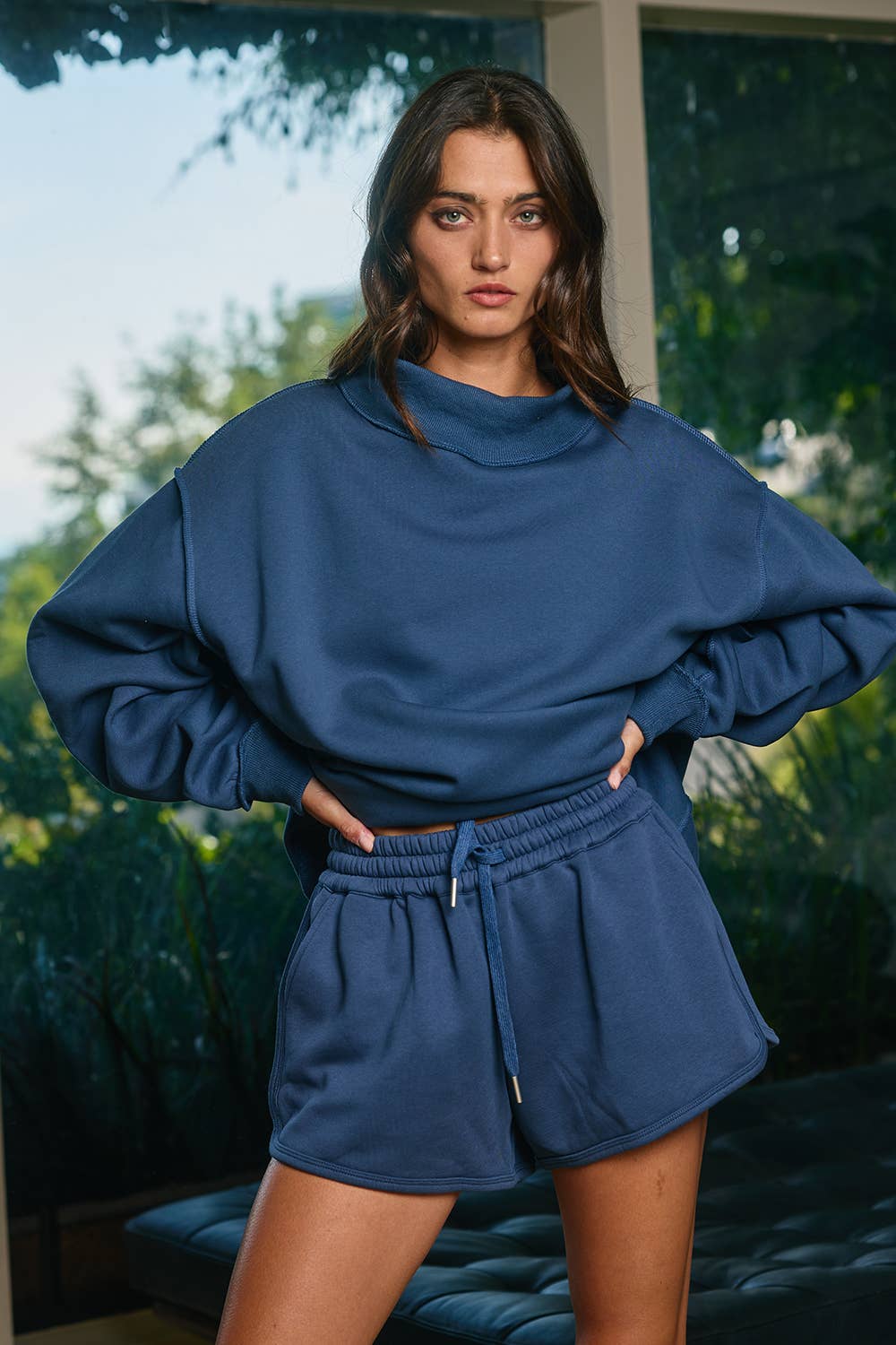 Solid Reversible Mock Neck Sweatshirt Top