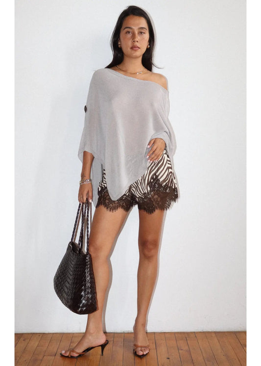 ZEBRA PRINT LACE TRIM SHORTS - CREAM/BROWN