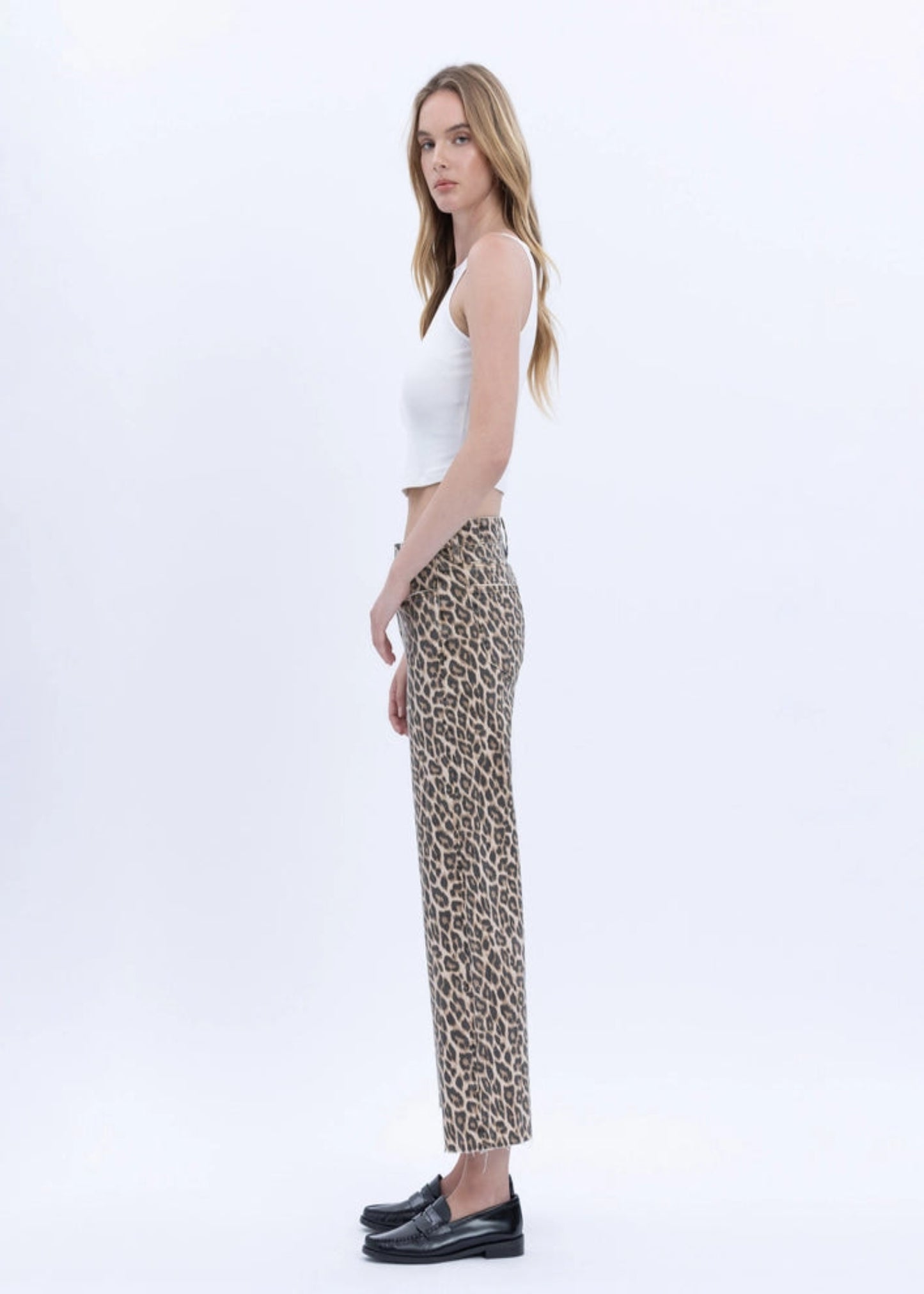 High Rise Animal Print Crop Wide Leg Jeans