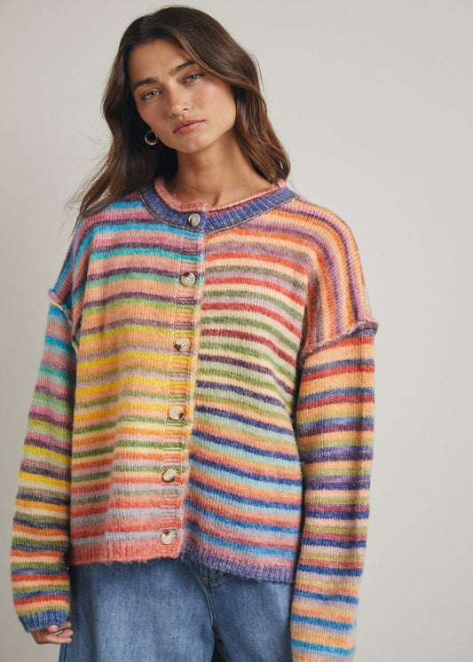 Rainbow Button-up Knit Sweater Cardigan