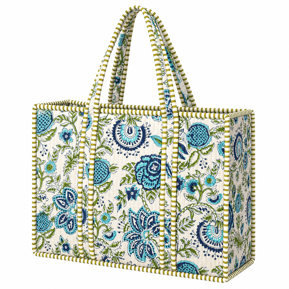 Blue Floral Quilted Bag Print