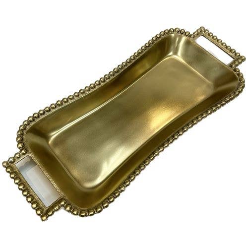 GOLD BEADED HANDLE ROUNDED RECTANGLE TRAY