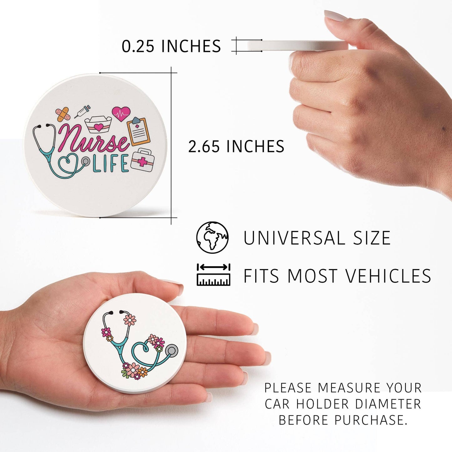 Car Coaster 2-Pack Kalia Lane-Nurse Life & Floral Stethoscope