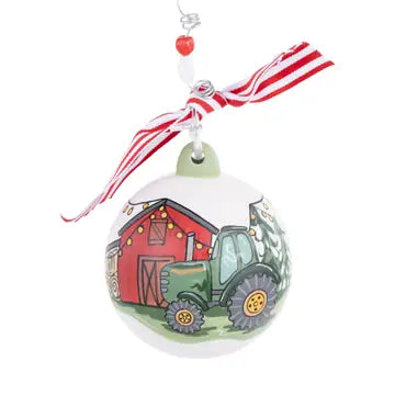 MERRY CHRISTMAS GREEN TRACTOR ORNAMENT