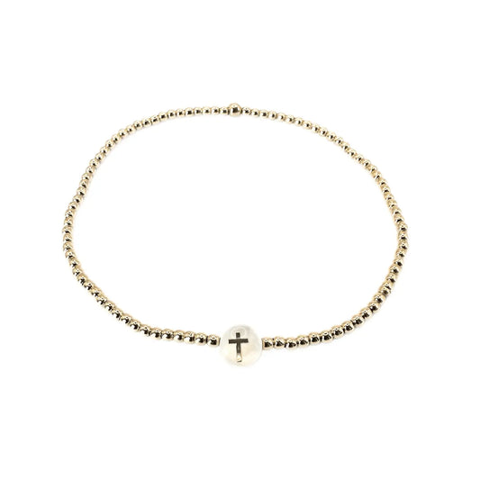 2mm GOLD FILLED CROSS MOTHER OF PEARL CHARM WATERPROOF BRACELET
