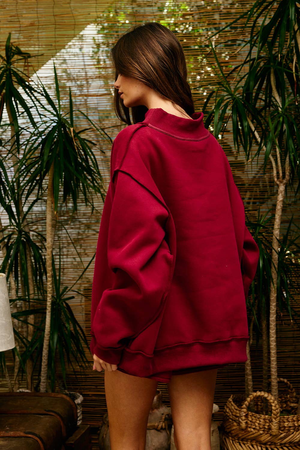 Solid Reversible Mock Neck Sweatshirt Top