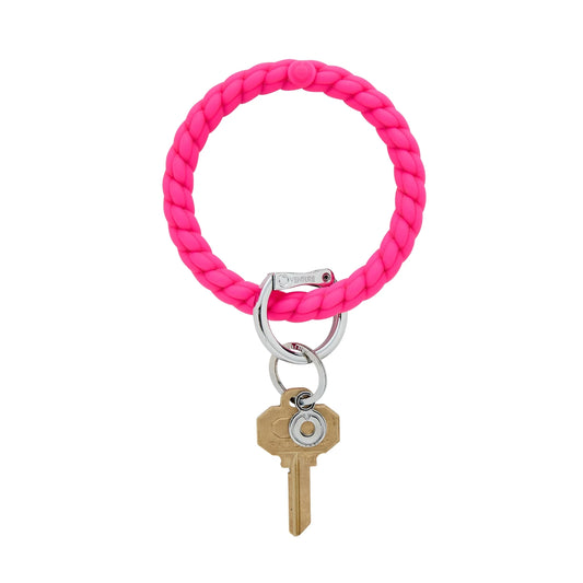 BIG O KEY RING-TICKLED IN PINK BRAIDED