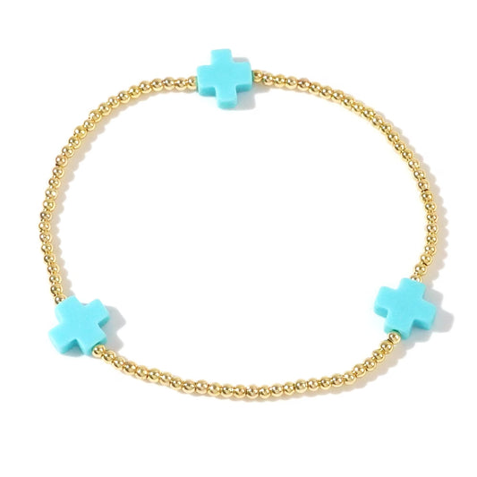 BOHEMIAN STYLE ELASTIC CROSS BRACELET -BLUE