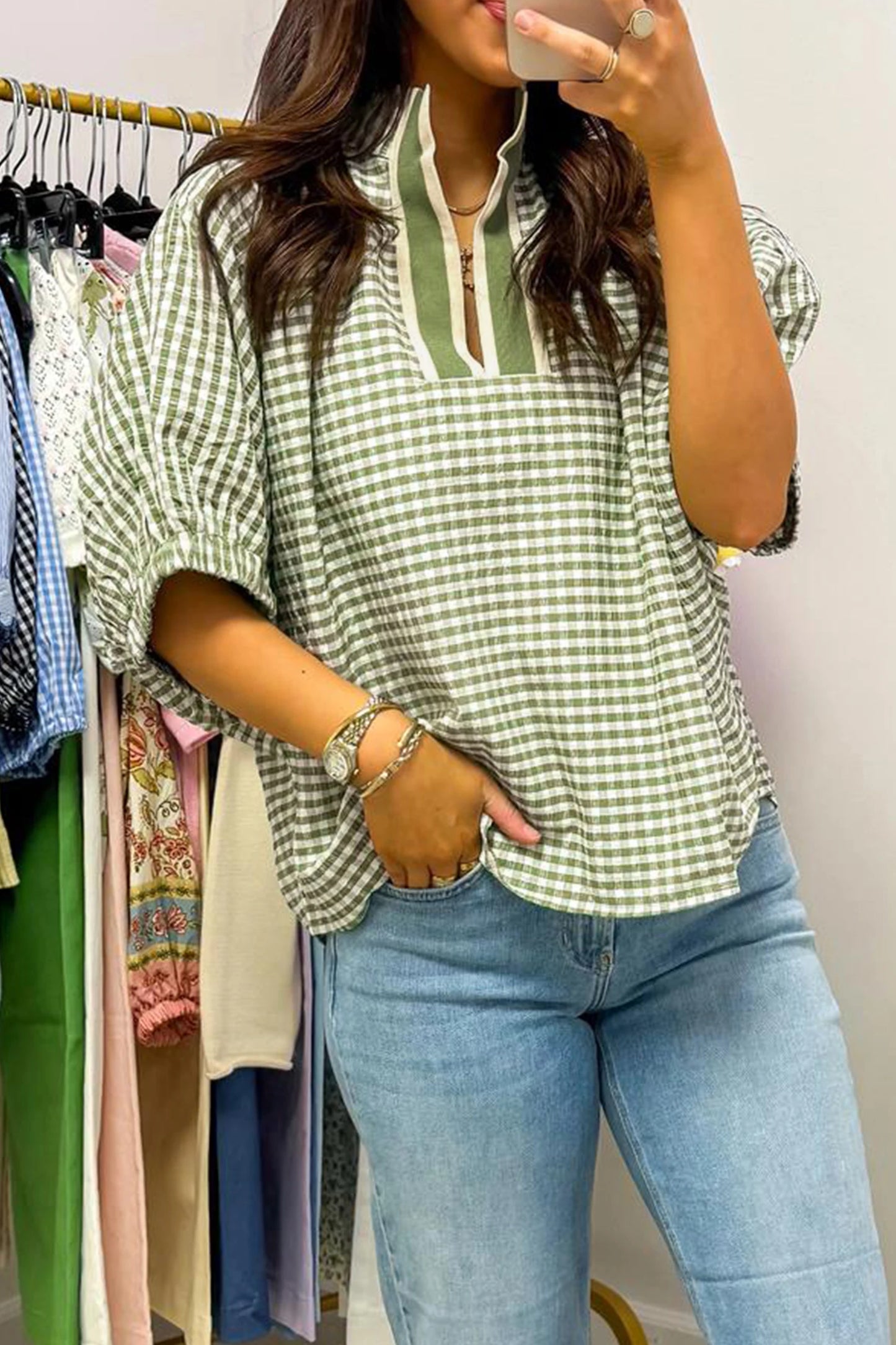 KAMDYN TOP - GREEN PLAID
