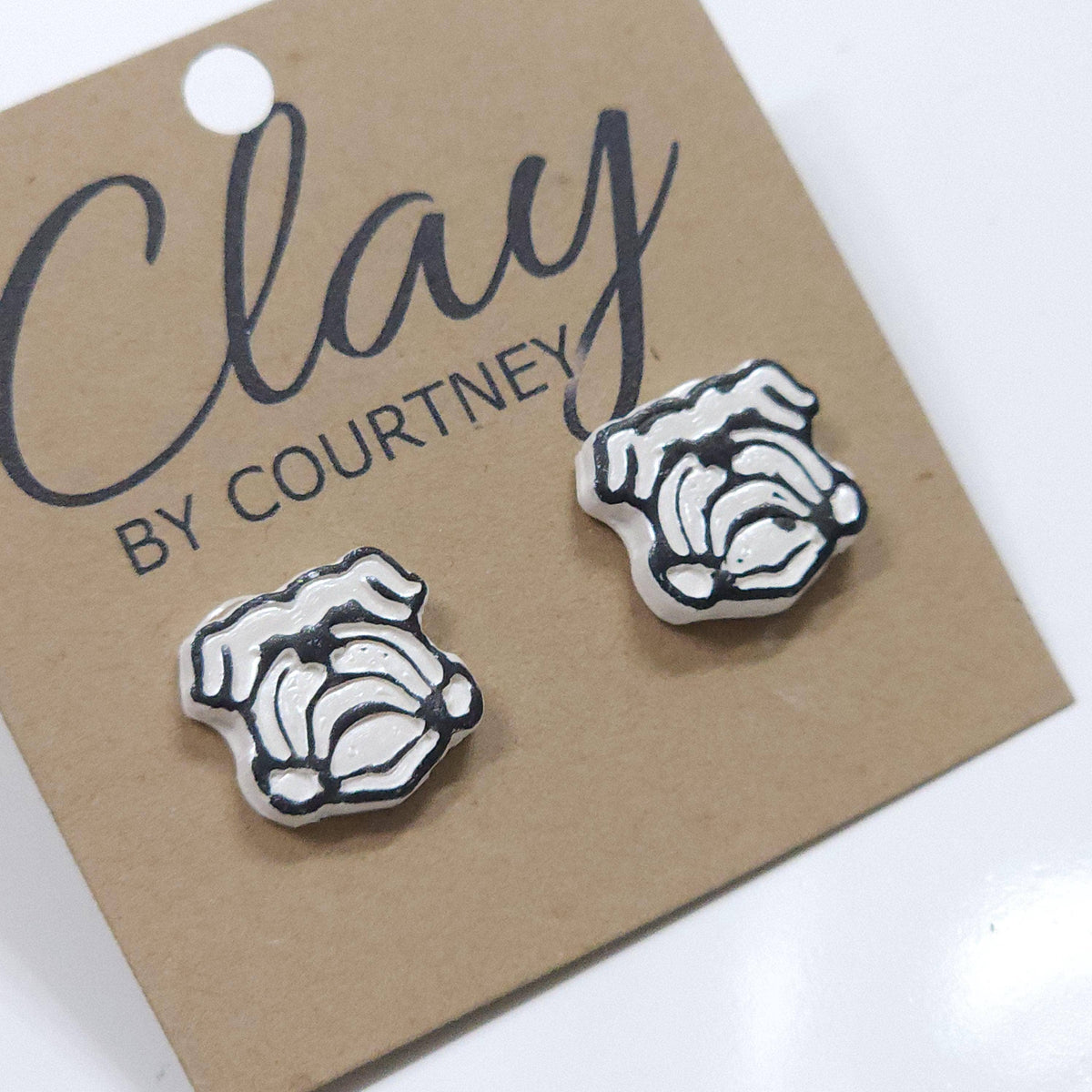 White and Gold Bulldog Earrings