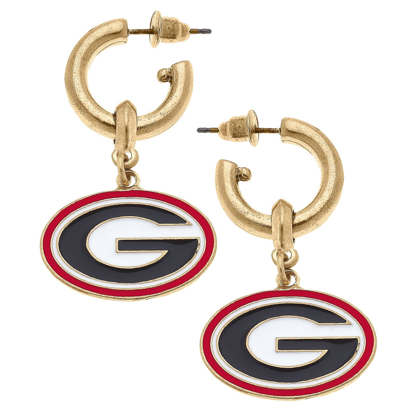 Georgia Bulldogs Enamel Drop Hoop Earrings in Black/Red