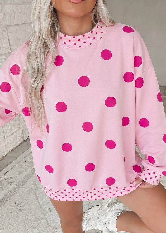 SARA GRACE SWEATSHIRT - PINK POLKA DOT