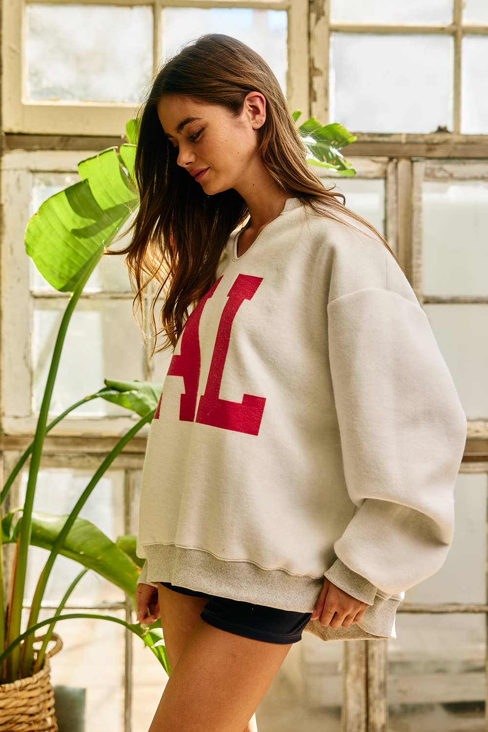'Alabama/AL' Reversible Oversized V-NECK Pullover