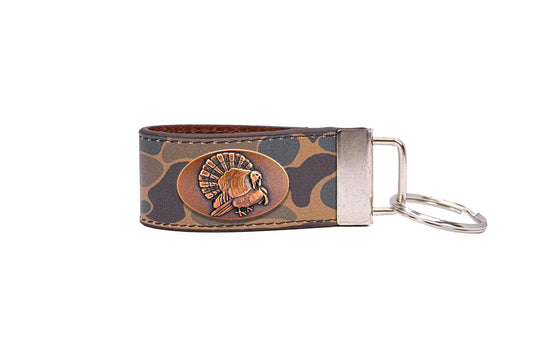 Turkey Hunting Old School Camo Leather Loop Keychain - BROWN/TAN CAMO