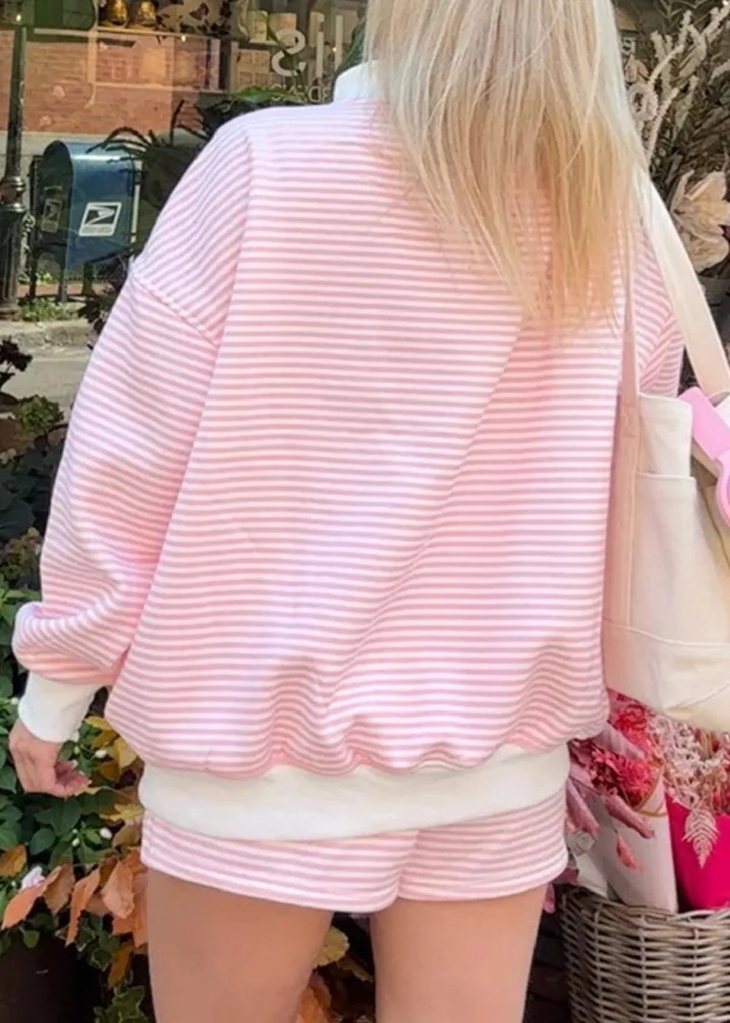 ELLIE MOCKNECK & SHORTS SET - STRIPE PINK AND WHITE