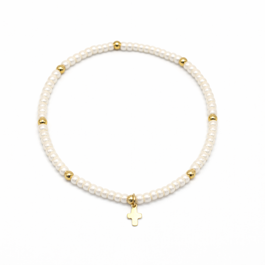 Luxe Cross Bracelet in PEARL WHITE