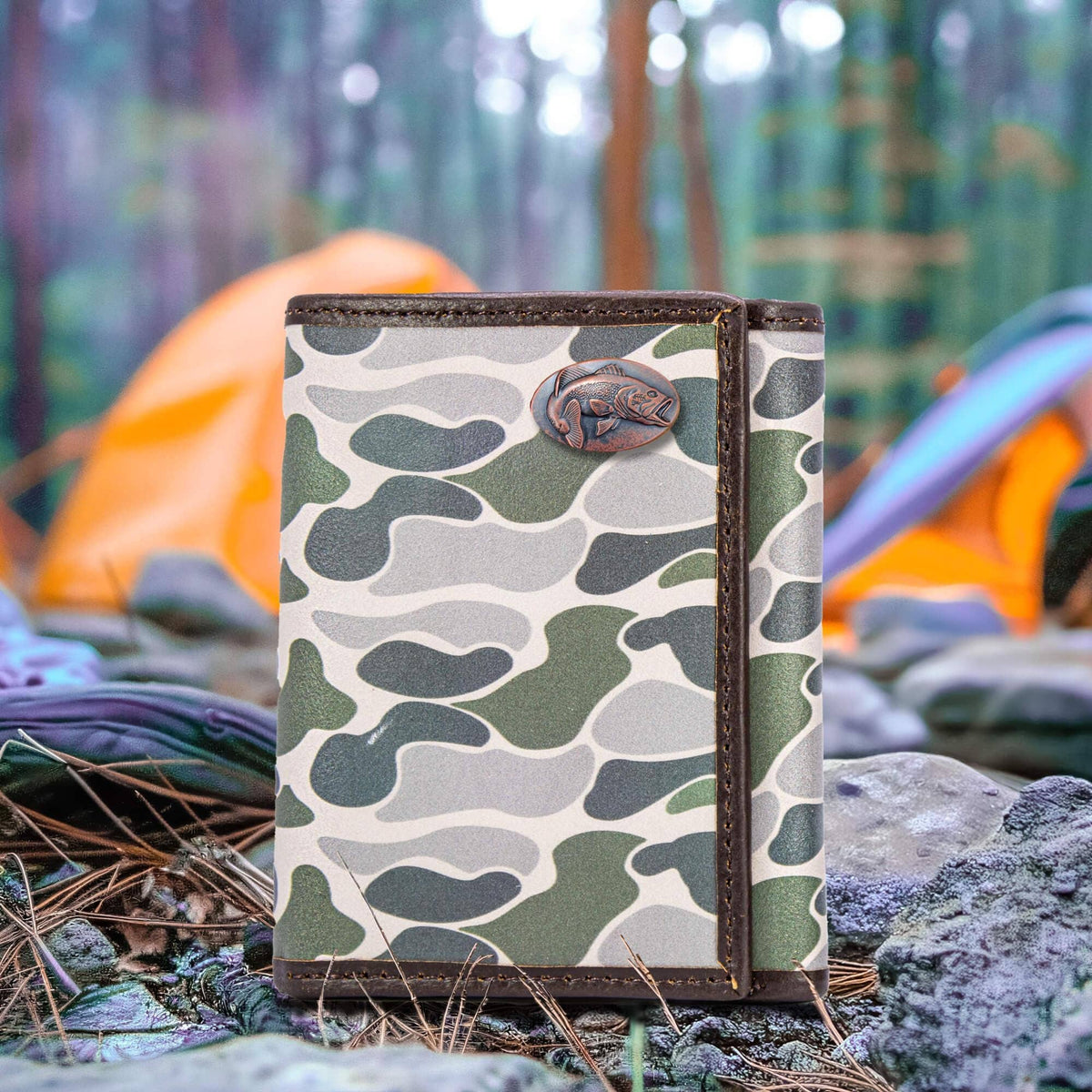 Bass Men's Trifold Old School Camo Leather Wallet