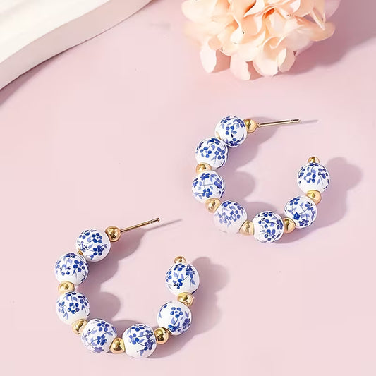 VINTAGE BLUE AND WHITE CERAMIC EARRINGS