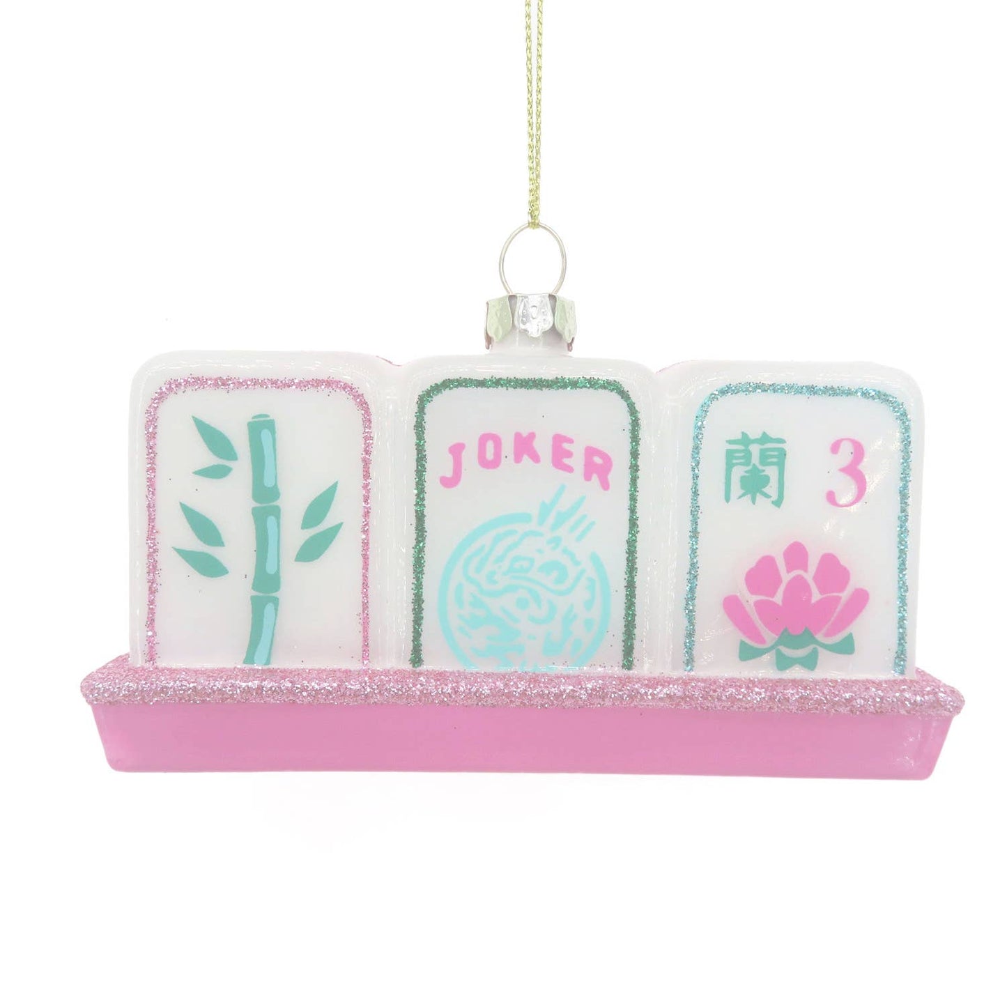 Mahjong Tile Hand-Painted Glass Christmas Ornament