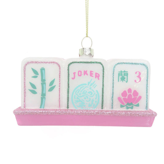 Mahjong Tile Hand-Painted Glass Christmas Ornament