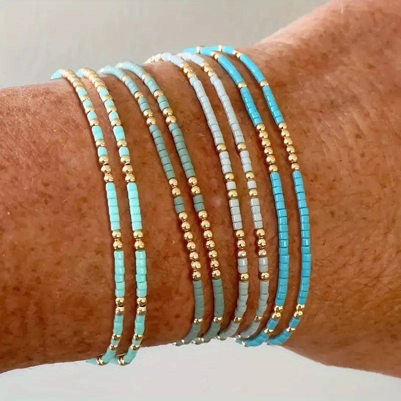 Turquoise and Metallic Bead Stackable Arm Candy