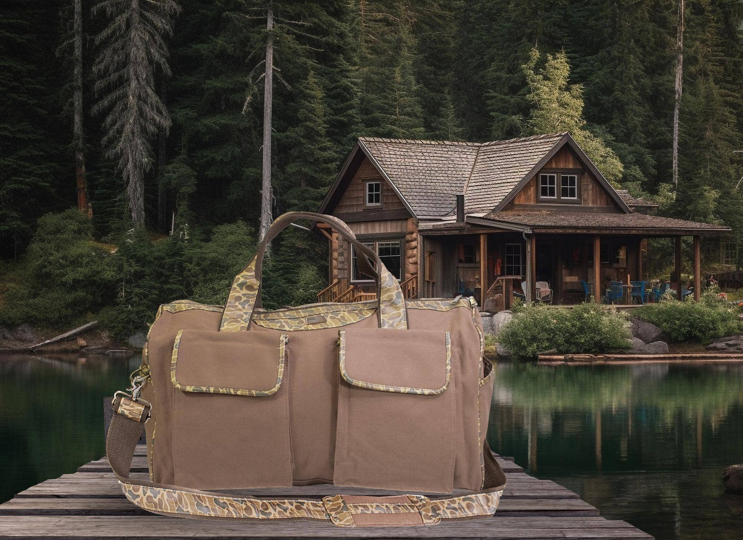 Shot Shell Brown Waxed Canvas Old School Camo Weekender Bag.