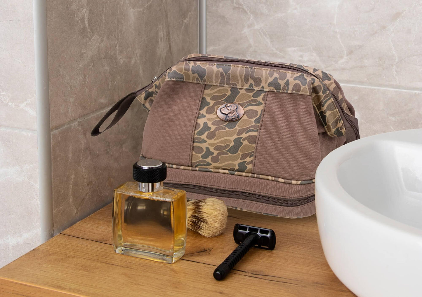Lab Brown Waxed Canvas Old School Camo Men's Toiletry Dopp Bag.