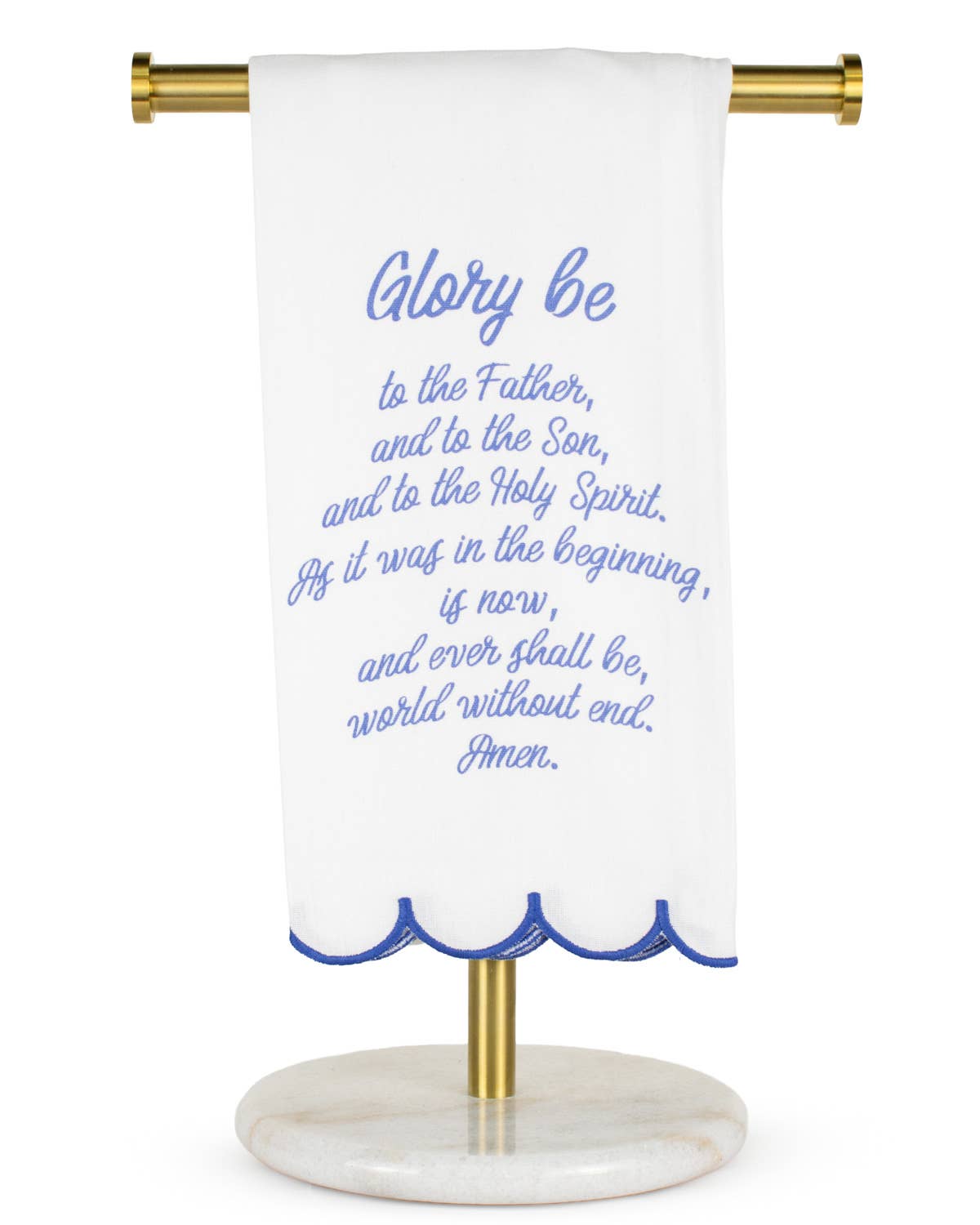 Glory Be Prayer Scalloped Hand Towel - White/Blue