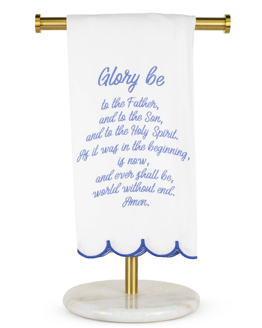 Glory Be Prayer Scalloped Hand Towel - White/Blue
