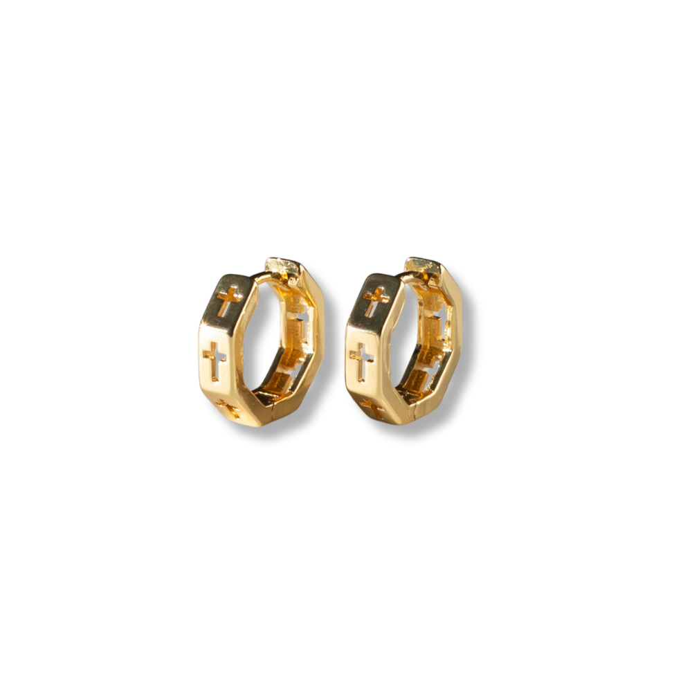 Gilded Gold Earrings-Octagon Cross | Hoop Earrings for Women