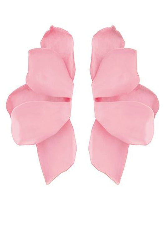 COLOR COATED HALF FLOWER EARRINGS-PINK