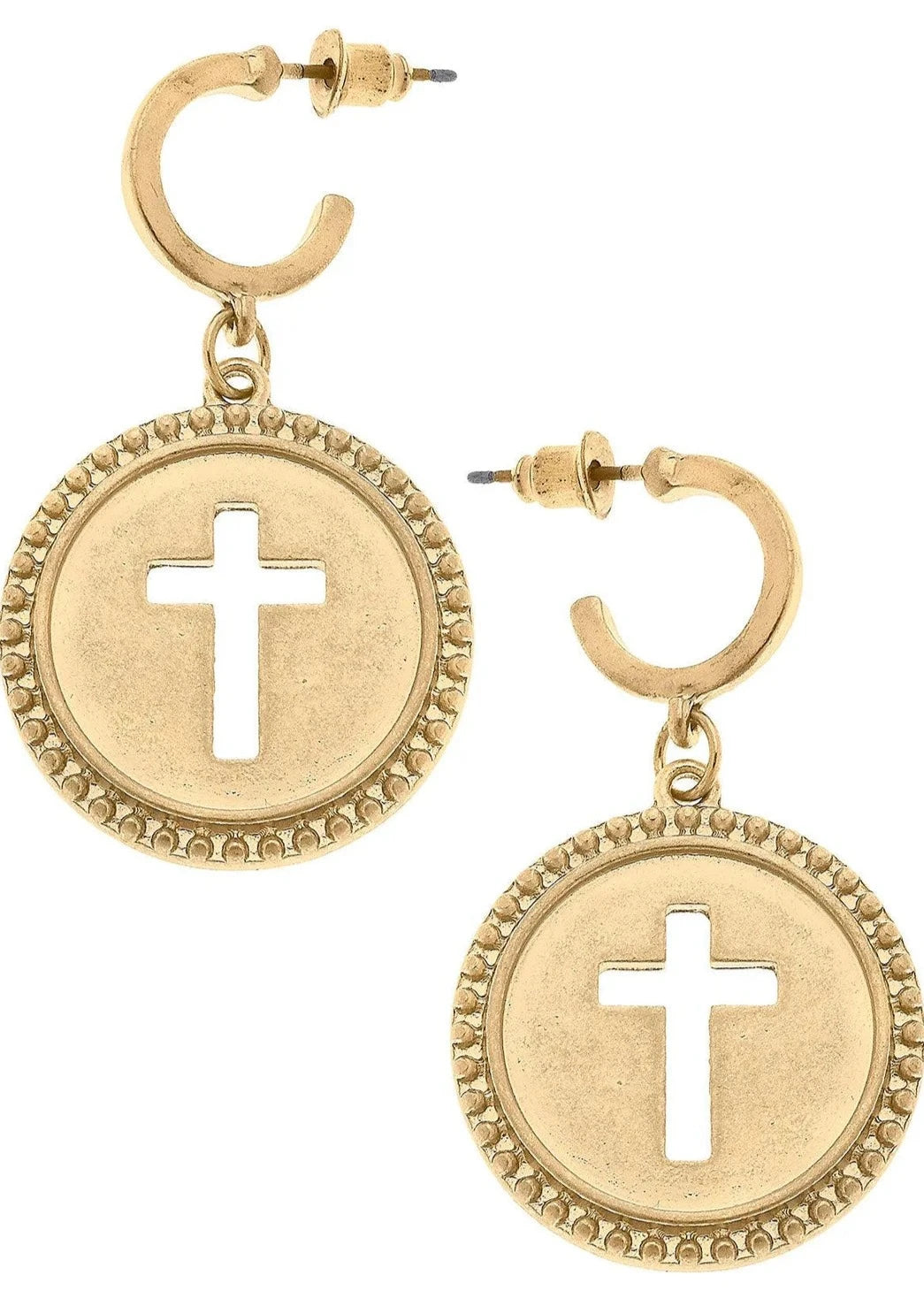 CANDACE COIN CROSS HOOPS-GOLD