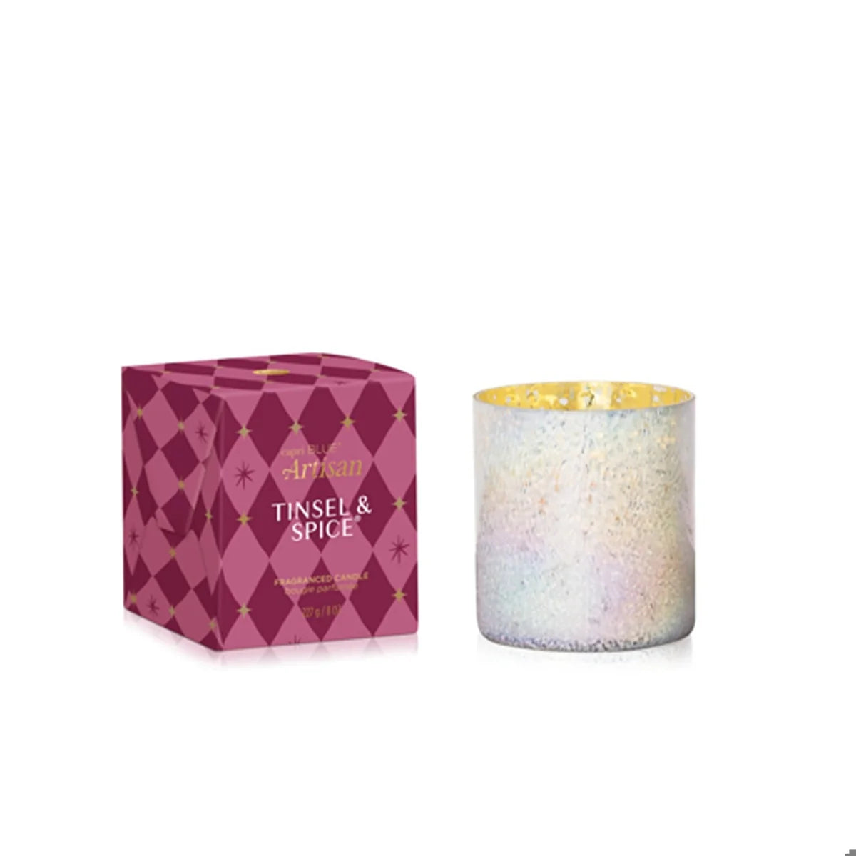 ARTISAN TINSEL AND SPICE CANDLE - 8OZ