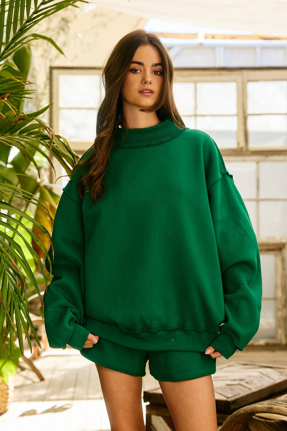Solid Reversible Mock Neck Sweatshirt Top
