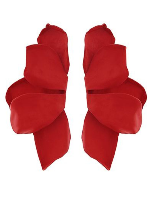COLOR COATED HALF FLOWER EARRINGS-RED