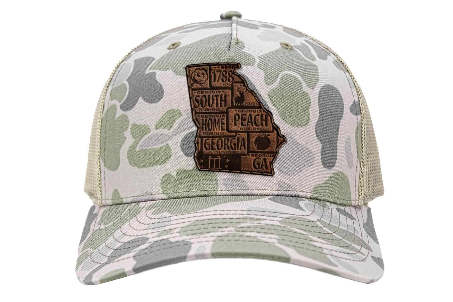Georgia Map Old School Camo Trucker Hat - GREEN/GRAY CAMO
