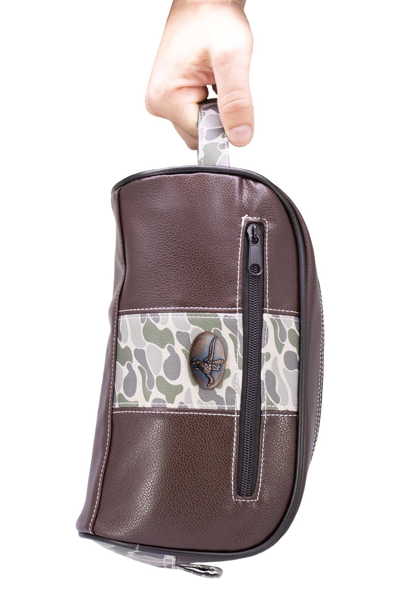 Mallard Brown Pebble Old School Camo Men's Toiletry Dopp Bag.