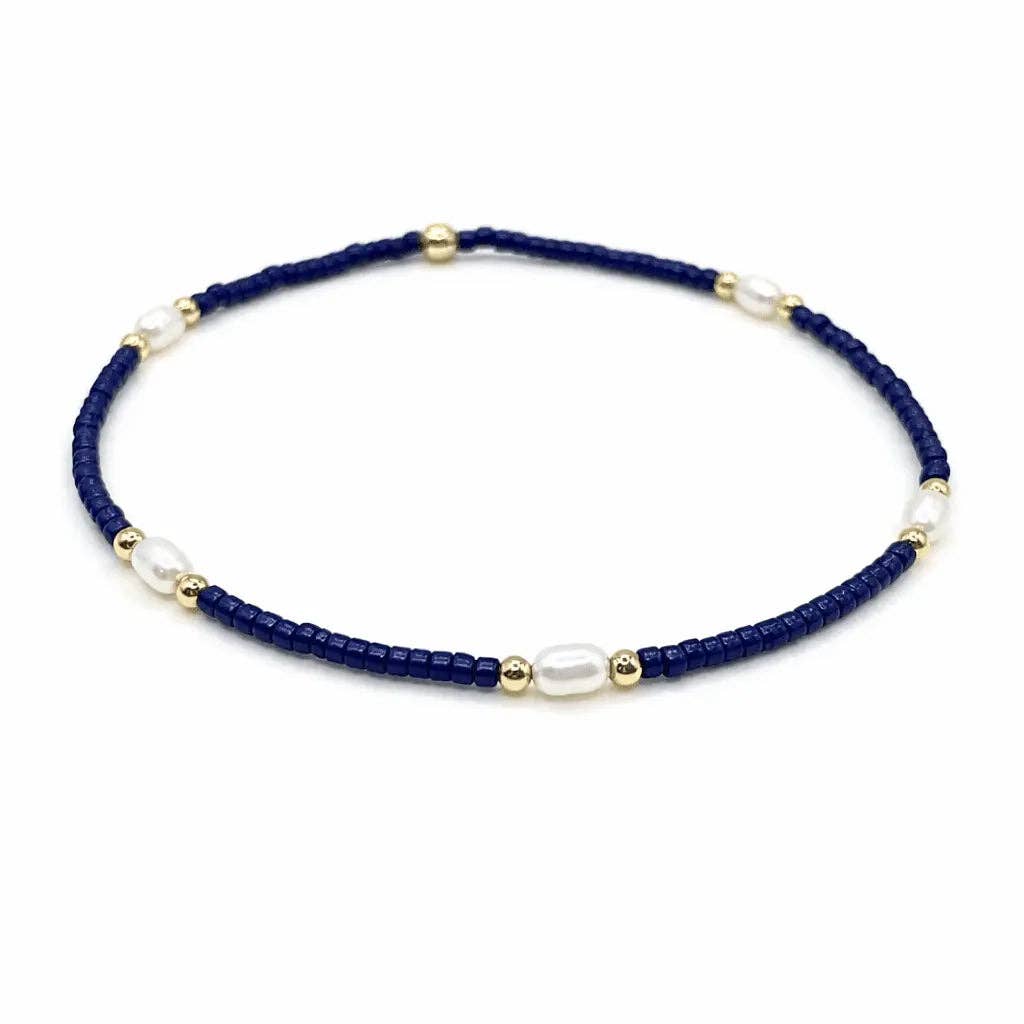 Game Day - Pearl, Navy & Gold-Filled Waterproof Bracelets