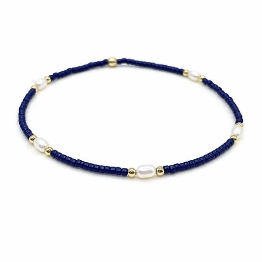 Game Day - Pearl, Navy & Gold-Filled Waterproof Bracelets